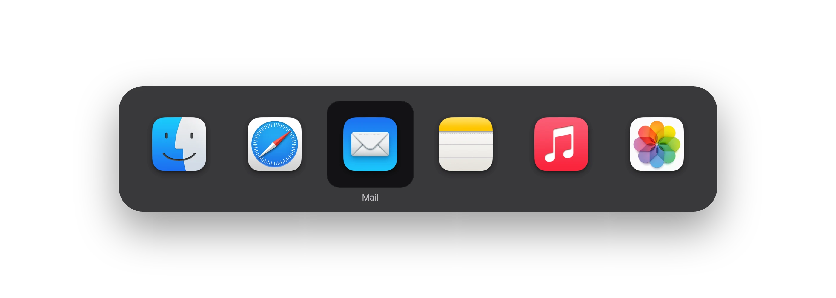 The app switcher with a row of open app icons and Mail selected.